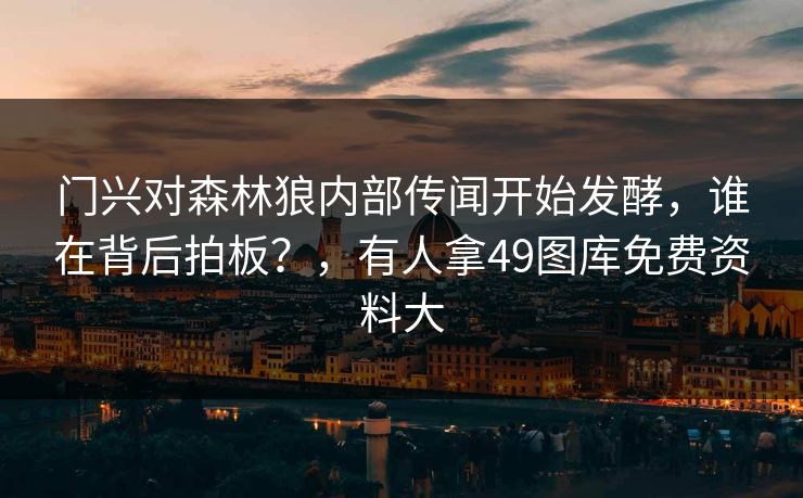 门兴对森林狼内部传闻开始发酵，谁在背后拍板？，有人拿49图库免费资料大
