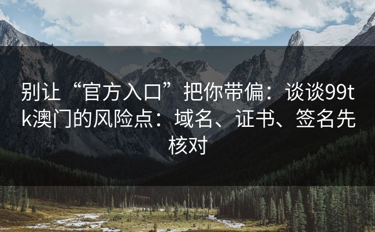 别让“官方入口”把你带偏：谈谈99tk澳门的风险点：域名、证书、签名先核对